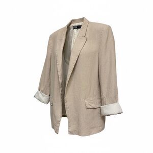Zara Tan Blazer Relaxed Fit Notched Lapels
